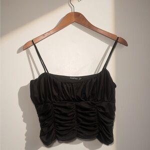 Boohoo Black Ruched Crop Top